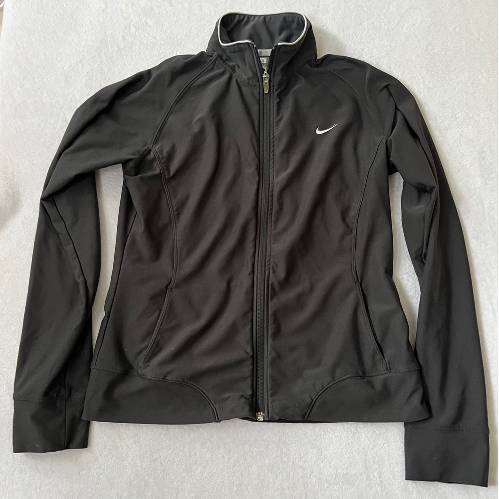 Nike Track Jacket Black Full Zip Fit Dry Mock Neck Small